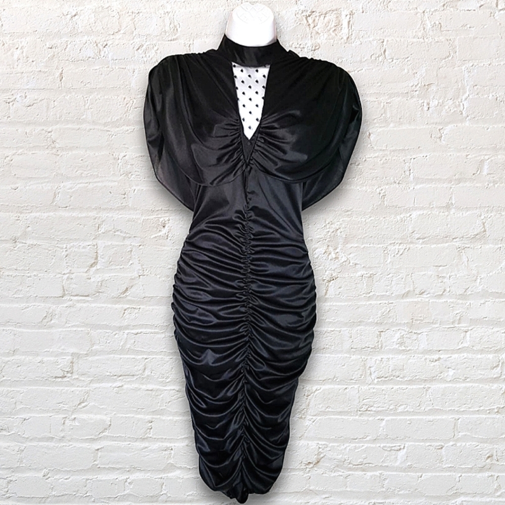 80's Style Midi Puff Shoulder Dress